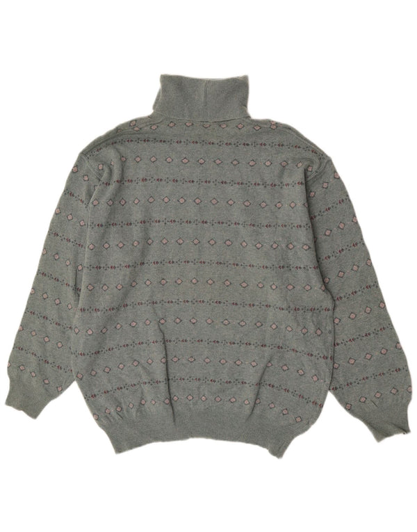 Bramante Męski sweter z golfem, duży, szary, geometryczny, z dziewiczej wełny