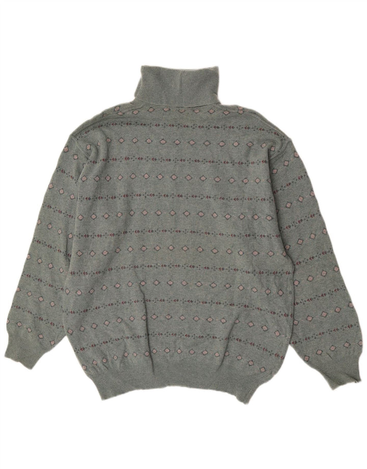 Bramante Męski sweter z golfem, duży, szary, geometryczny, z dziewiczej wełny