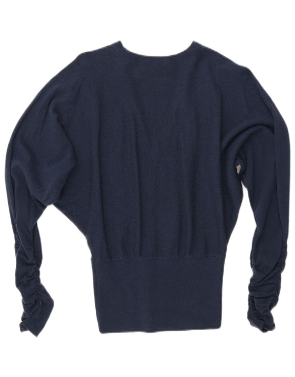 Sweter damski REISS z dekoltem w kształcie litery V, w kształcie skrzydła nietoperza, UK 6 XS, granatowo-wełniany