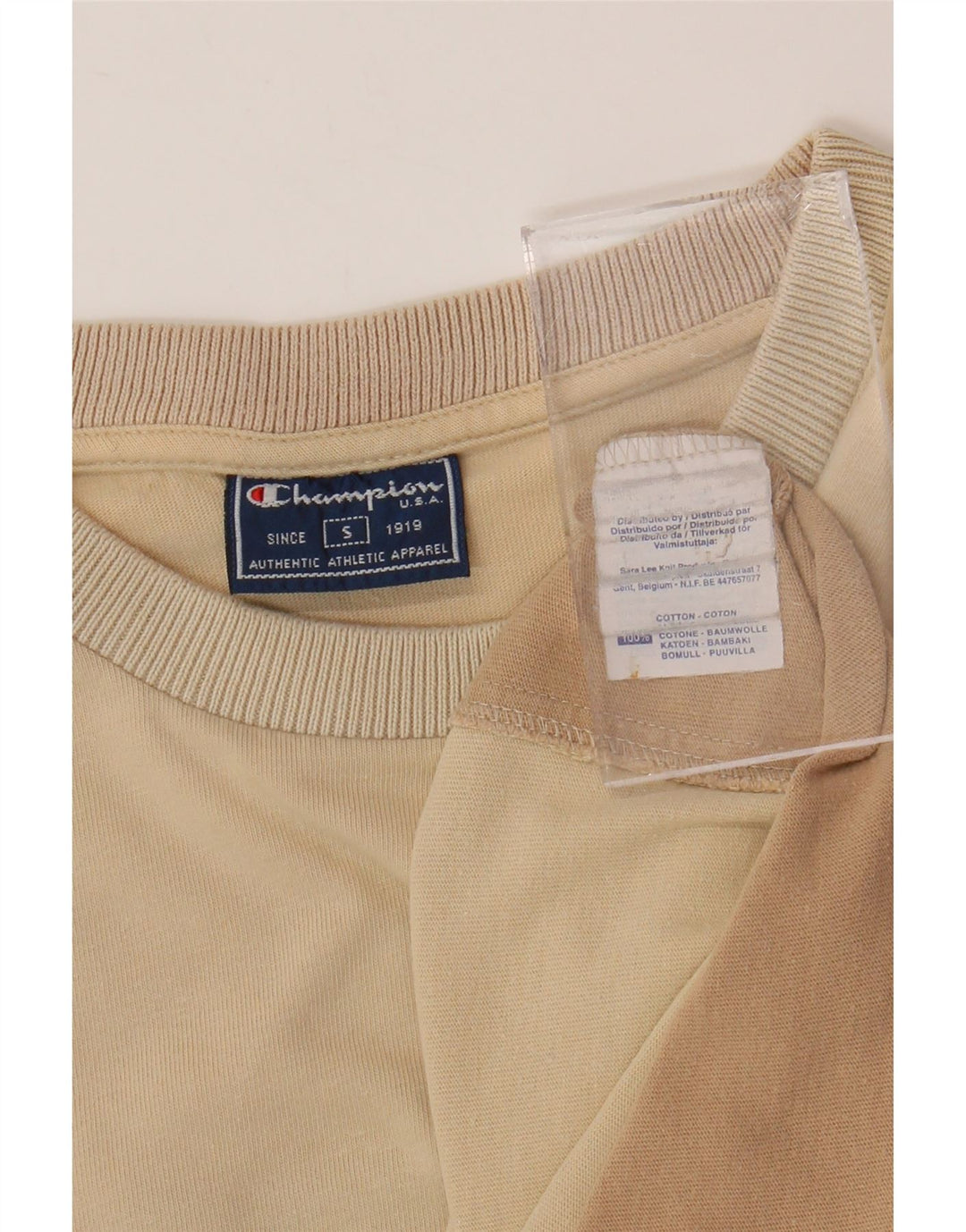 Koszulka męska CHAMPION Top mała, beżowa, bawełniana z blokami kolorów