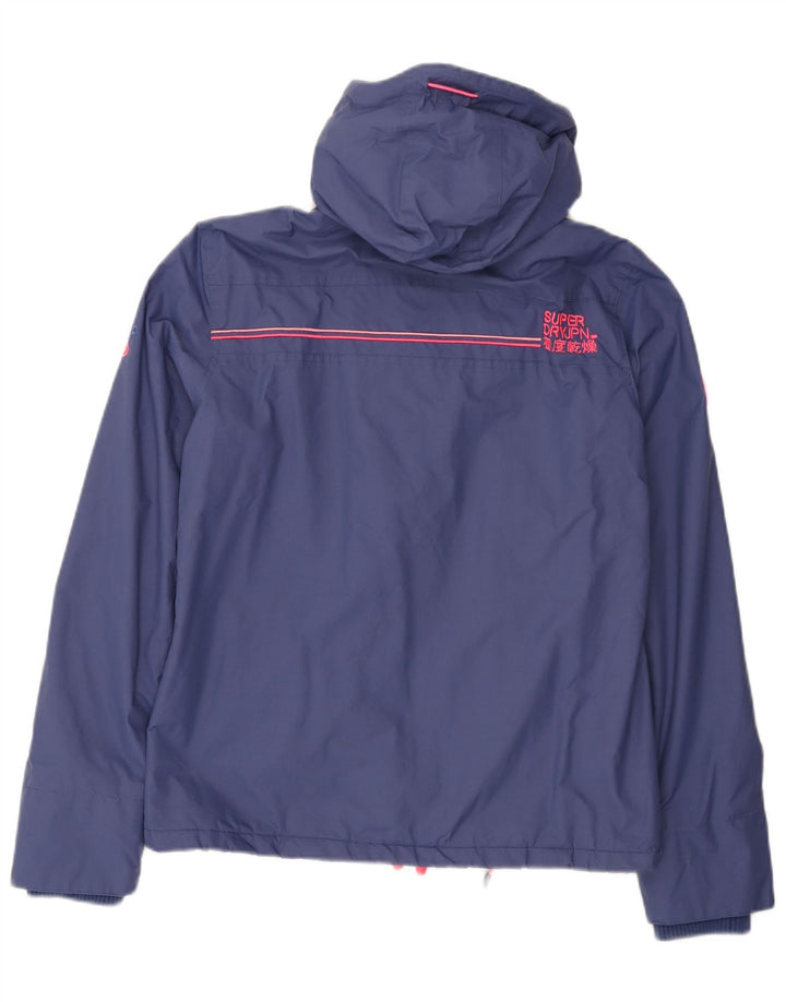 Damska kurtka wiatrówka z kapturem Superdry UK 16, duża niebieska, z blokami kolorów