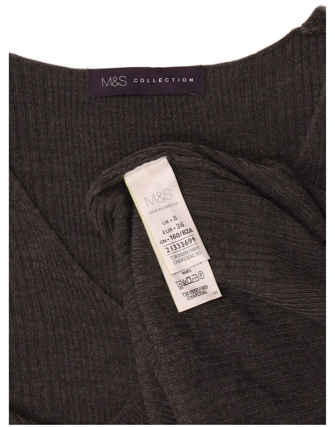 Marks & Spencer Damski sweter z dekoltem w kształcie litery V, UK 8, mały, szary, akrylowy