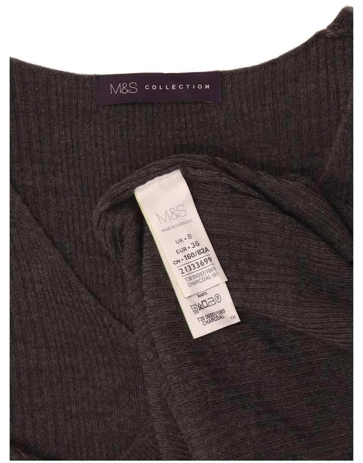 Marks & Spencer Damski sweter z dekoltem w kształcie litery V, UK 8, mały, szary, akrylowy