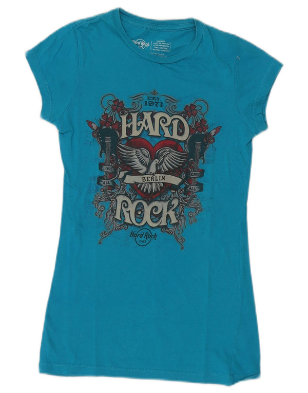 Damska koszulka z grafiką Hard Rock Cafe Berlin Graphic Top UK 2 2XS Niebieska bawełna
