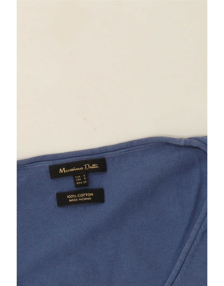 Sweter damski Massimo Dutti z dekoltem w kształcie litery V, UK 10, mały, niebieski, bawełniany