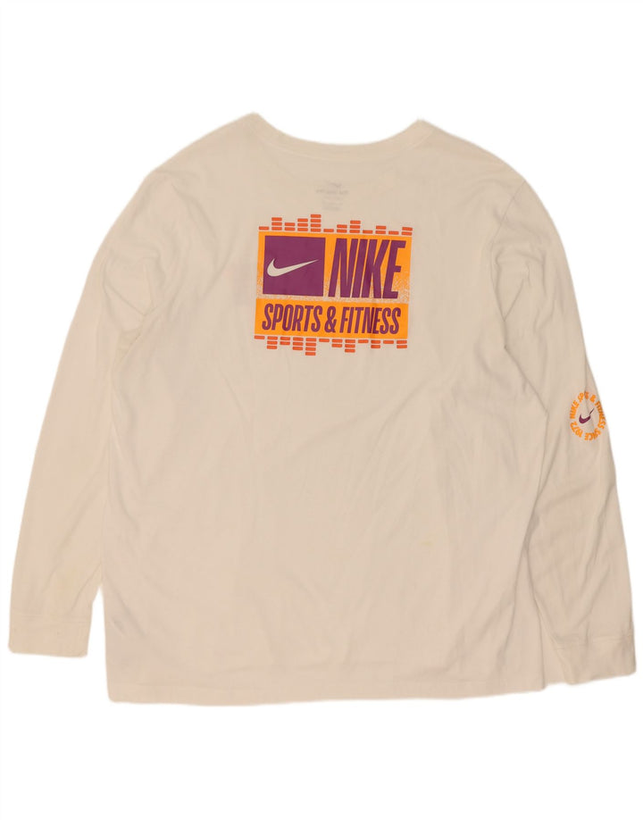 Męska koszulka Nike Dri Fit z grafiką, długim rękawem, 2XL, biała bawełna