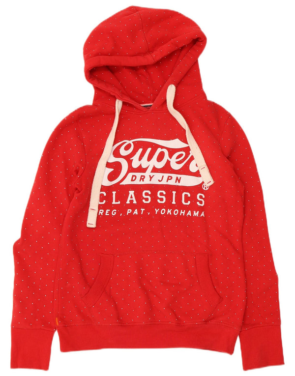 Damski sweter z kapturem Superdry z grafiką UK 12, bawełniany w kolorze średniej czerwieni w cętki