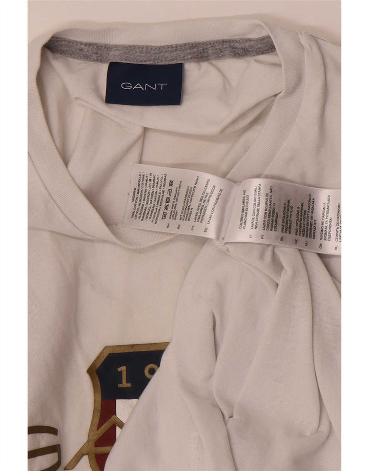 Męski T-shirt z grafiką Gant, średni biały bawełniany