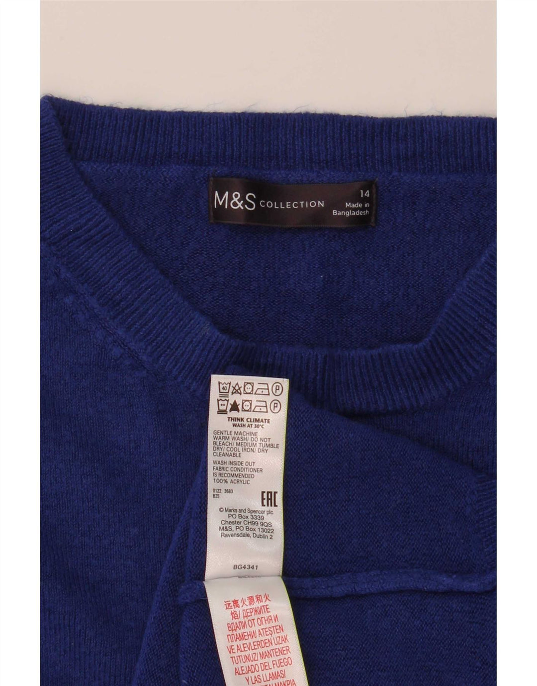Marks & Spencer Damski sweter z okrągłym dekoltem, UK 14, średni niebieski akryl