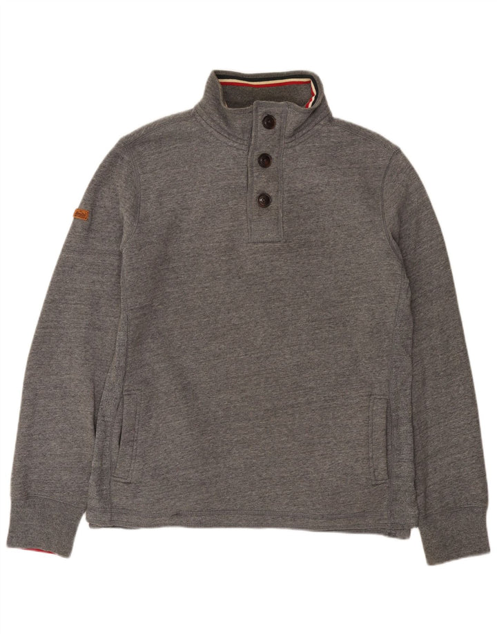Męski sweter z kapturem Superdry, zapinany na guziki, średnioszary, bawełniany w cętki