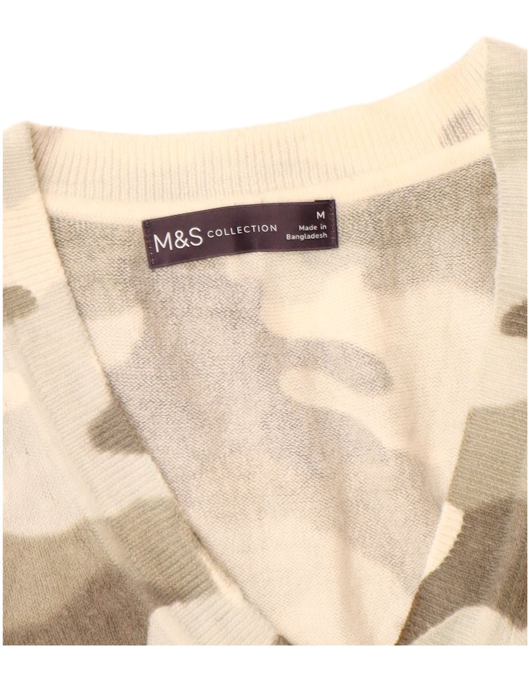 Sweter damski Marks & Spencer z dekoltem w kształcie litery V, UK 14, średni beż, kamuflaż