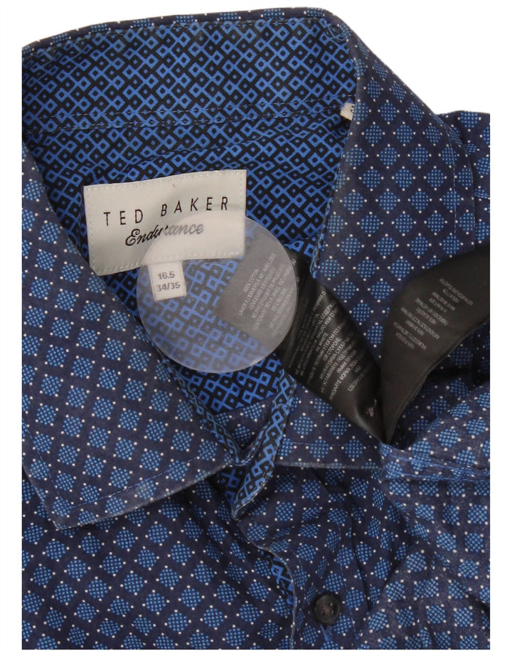 Koszula męska Ted Baker, rozmiar 16, 1/2, duża, niebieska, z geometrycznej bawełny