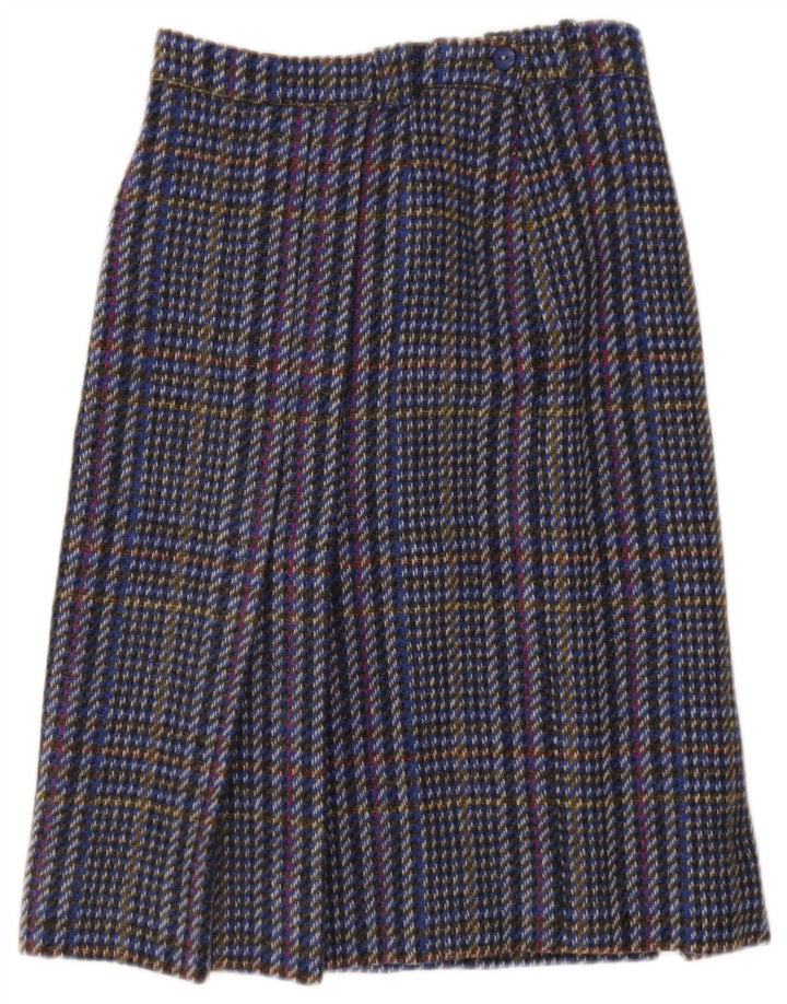 Spódnica damska Vintage W24 XS Niebieska wełniana kratka