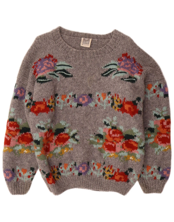 STEFANEL Damski sweter z dekoltem w łódkę UK 14 Średni szary w kwiaty