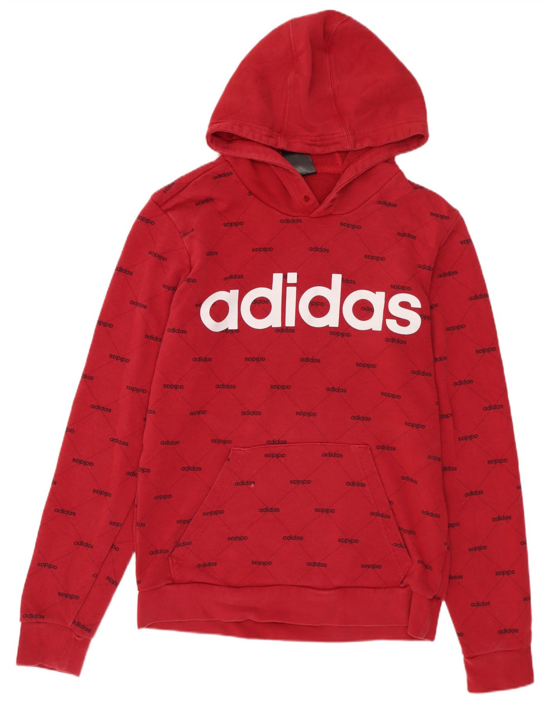 Męski sweter z kapturem i grafiką ADIDAS, mały, czerwony, bawełniany