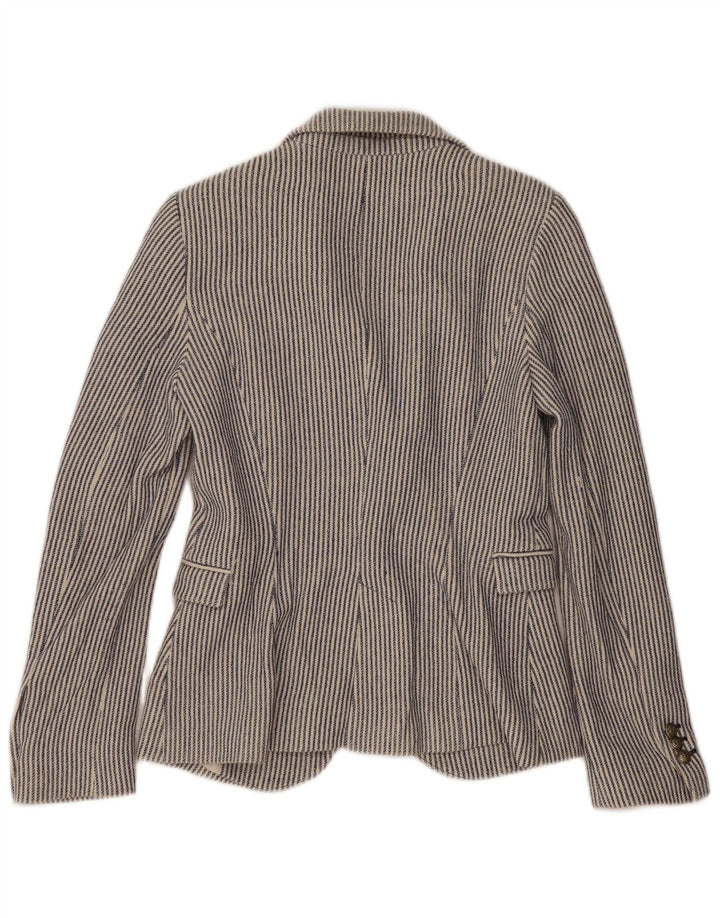 Damska marynarka Zara zapinana na 1 guzik UK 12, bawełniana, w kolorze średniego niebieskiego w prążki