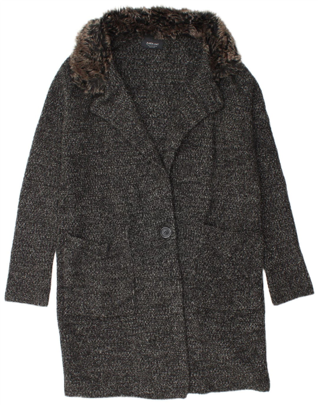 Damski płaszcz oversize z dzianiny Zara UK 10, mały, czarny, nakrapiany akryl