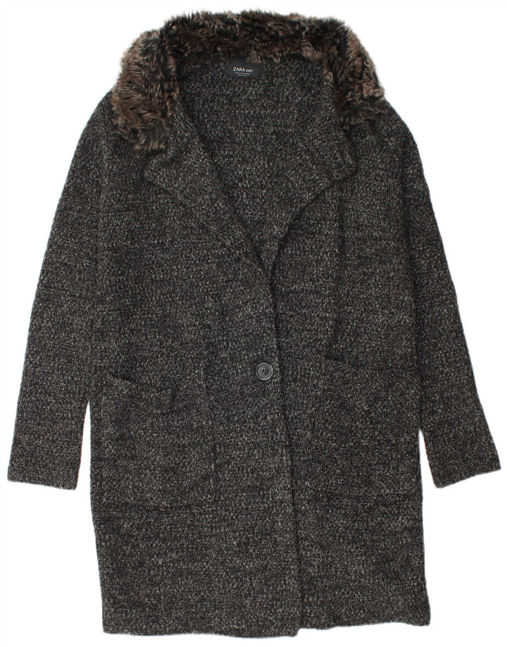 Damski płaszcz oversize z dzianiny Zara UK 10, mały, czarny, nakrapiany akryl