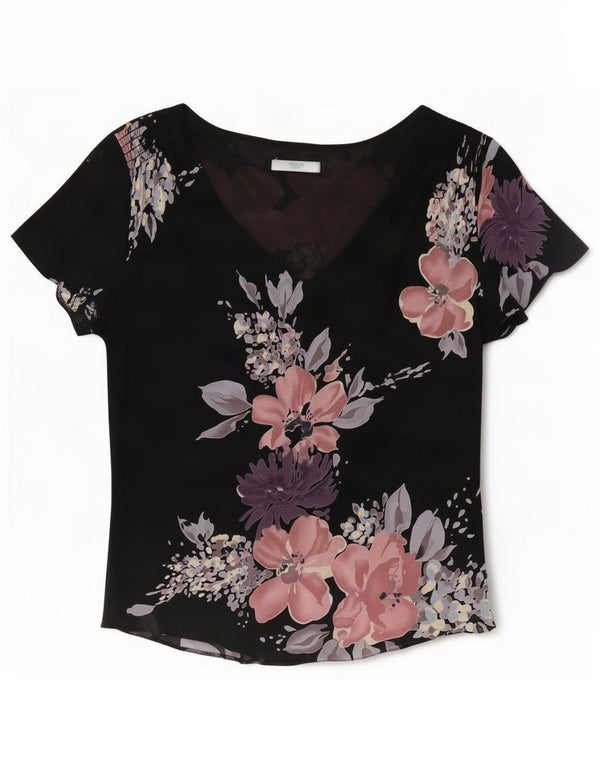 Bluzka damska Marks & Spencer UK 16, duża, czarna, z poliestru w kwiaty