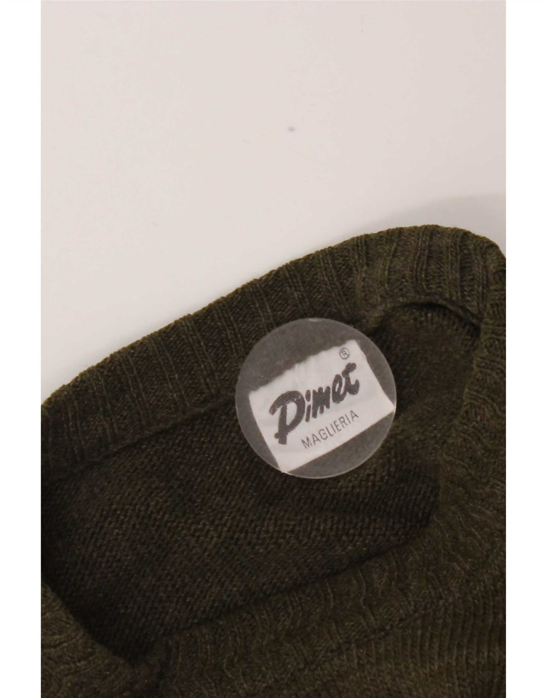 Vintage męski sweter z okrągłym dekoltem, średni khaki argyle/diament