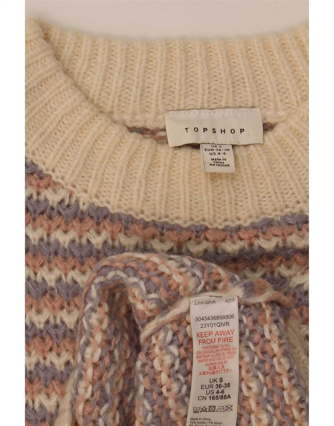 Topshop damski sweter z golfem, UK 10, mały, wielokolorowy