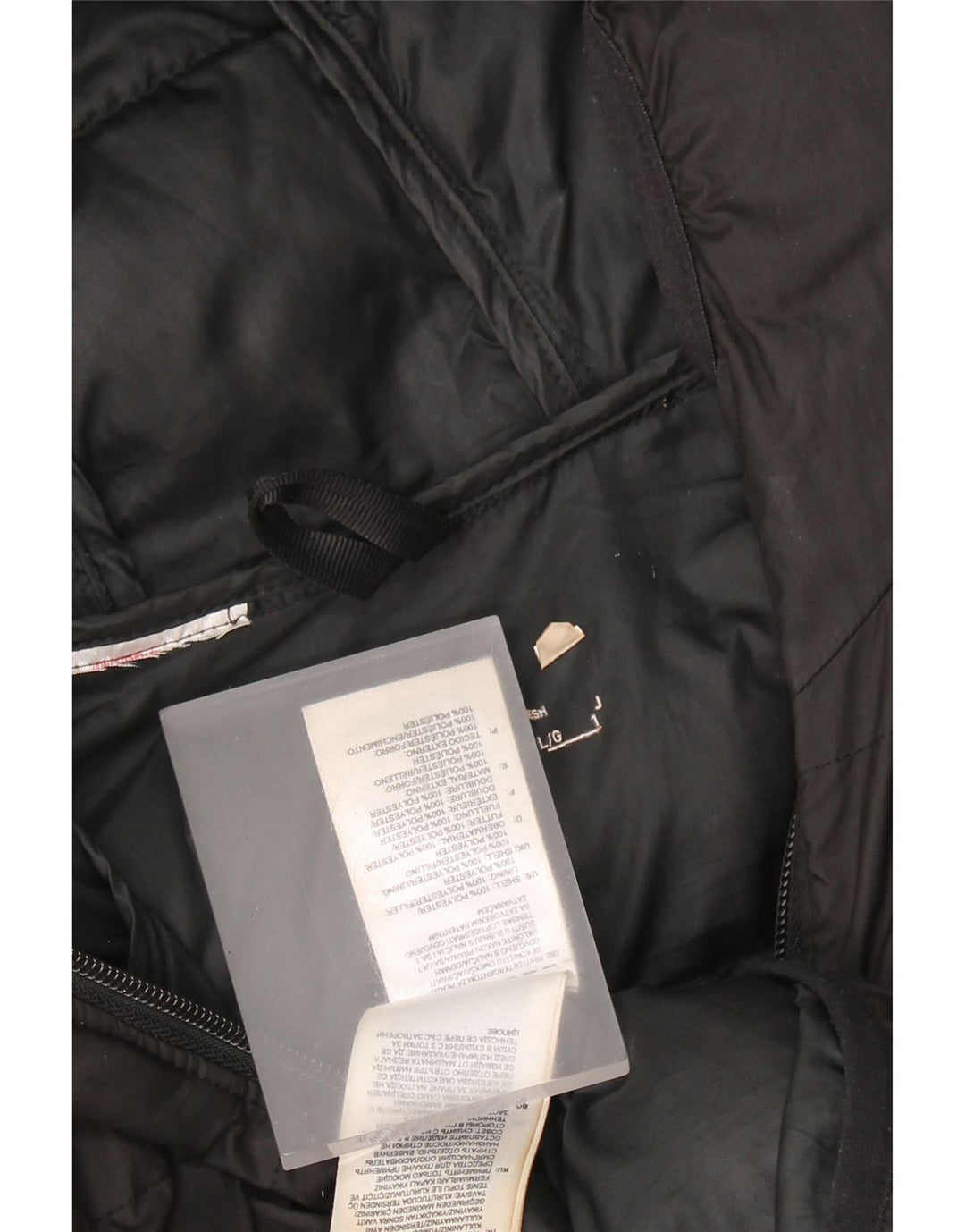 Damska ocieplana kurtka z kapturem ADIDAS UK 16, duży, czarny poliester z blokami kolorów