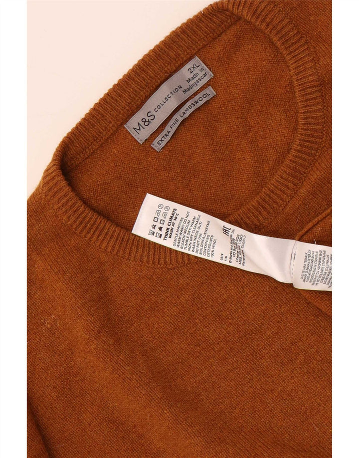 Marks & Spencer Męski sweter z okrągłym dekoltem, 2XL, brązowa wełna