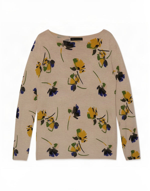 Marks & Spencer Damski sweter z dekoltem w łódkę UK 12 Średni beż w kwiaty