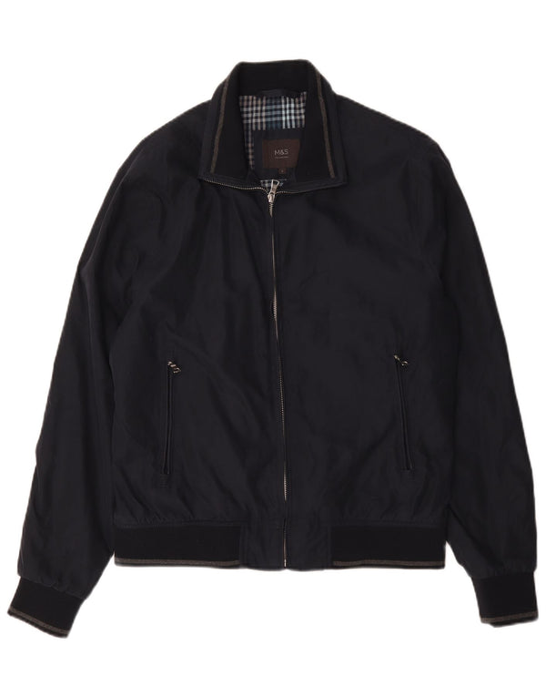 Marks & Spencer Mens Bomber Jacket UK 36 Small Navy Blue Polyester