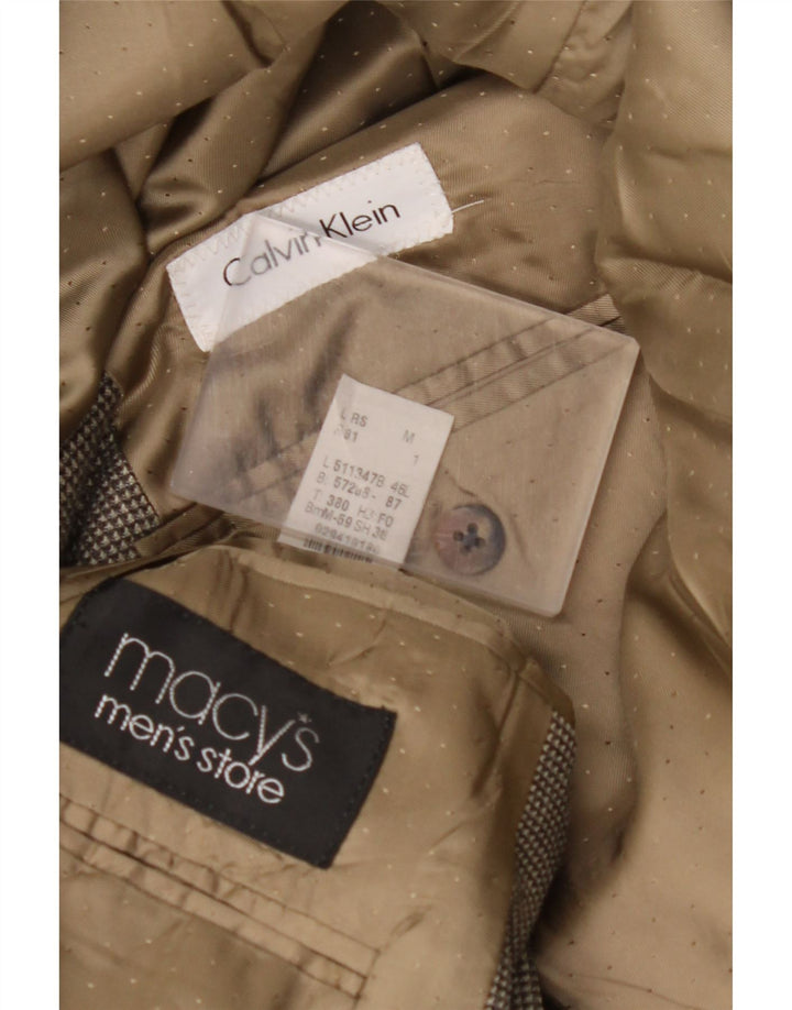 Męska marynarka CALVIN KLEIN zapinana na 3 guziki, rozmiar 46 XL, jedwabna szara krata