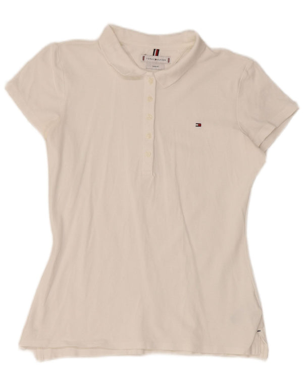 Damska koszulka polo Slim Fit Tommy Hilfiger UK 10, mała, biała bawełna