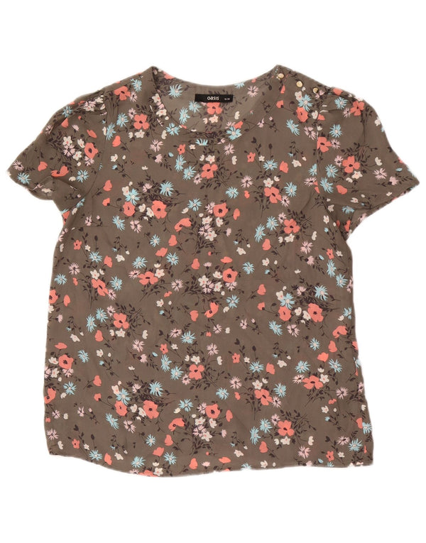 Damska bluzka oversize Oasis Top UK 10, mała, khaki, z poliestru w kwiaty