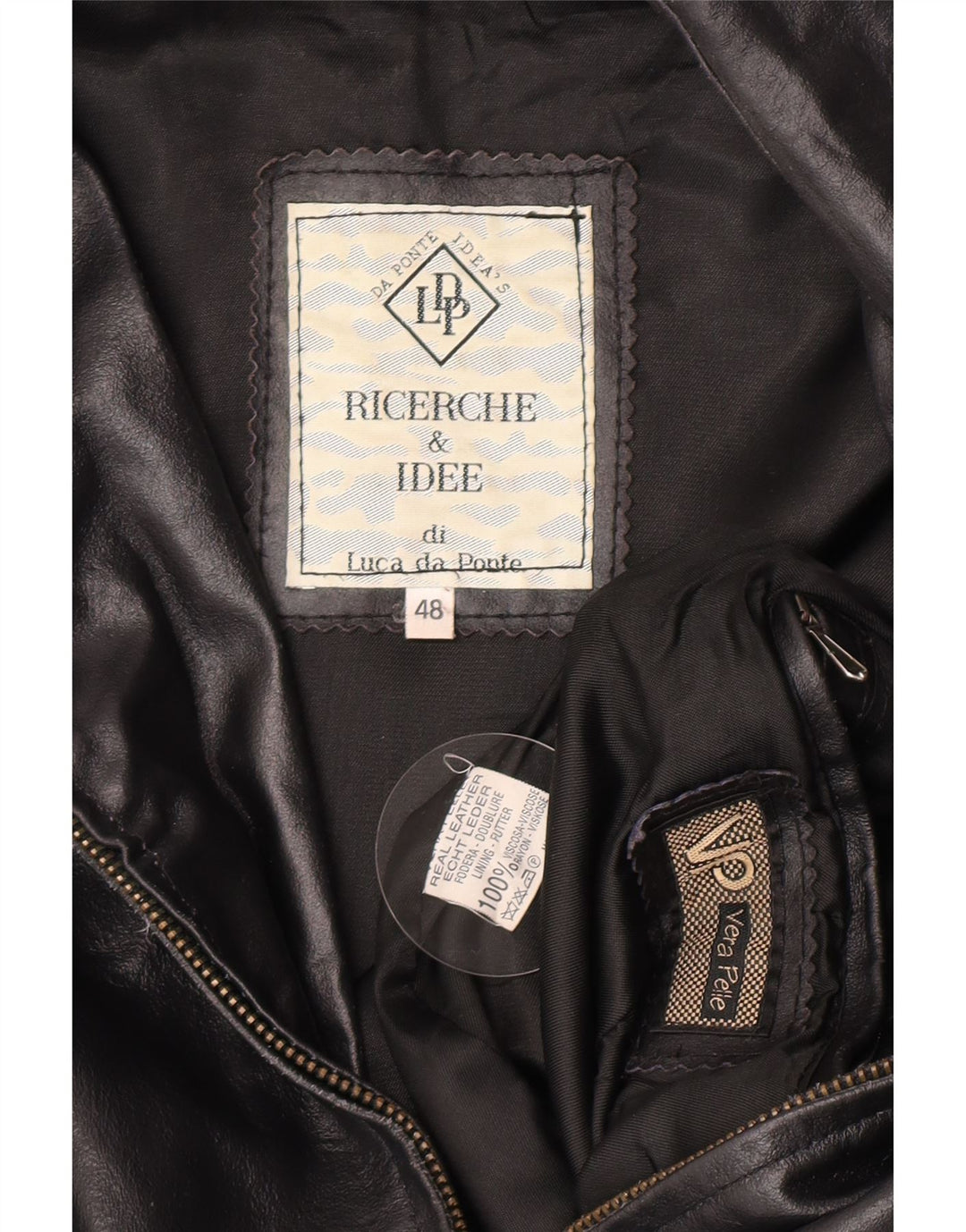 Vintage męska kurtka skórzana EU 48, średnia czarna skóra