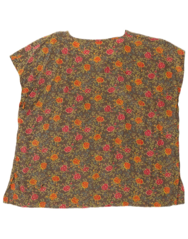 Vintage Womens Sleeveless Blouse Top UK 18 XL Khaki Floral
