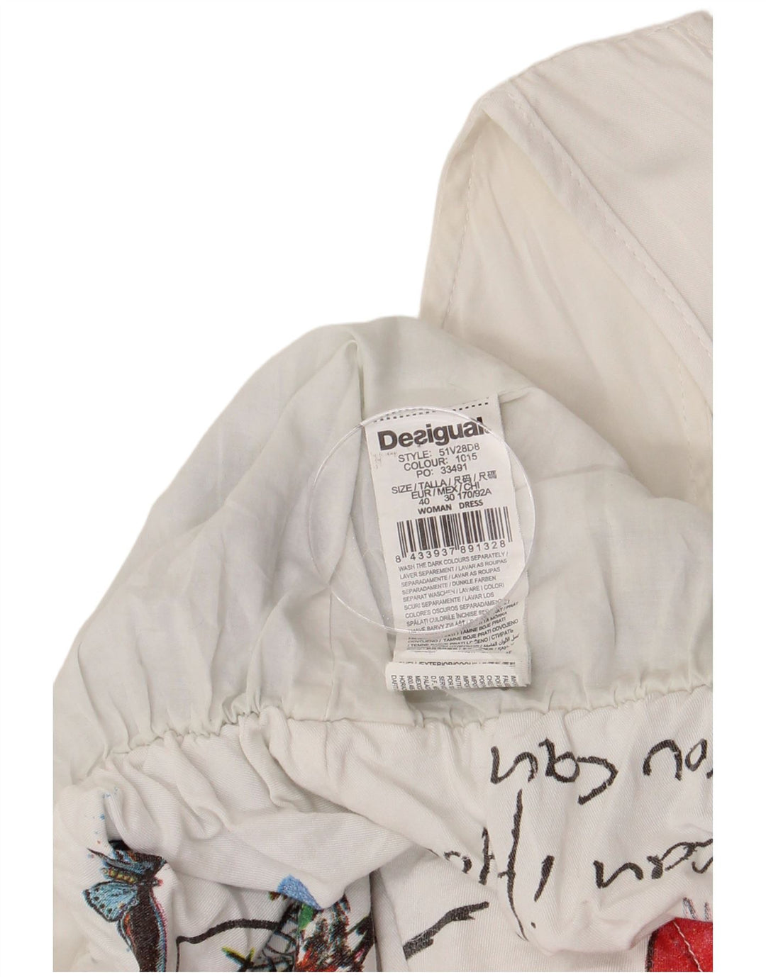 DESIGUAL Damska graficzna sukienka bąbelkowa bez rękawów EU 40 Średniobiała w kwiaty