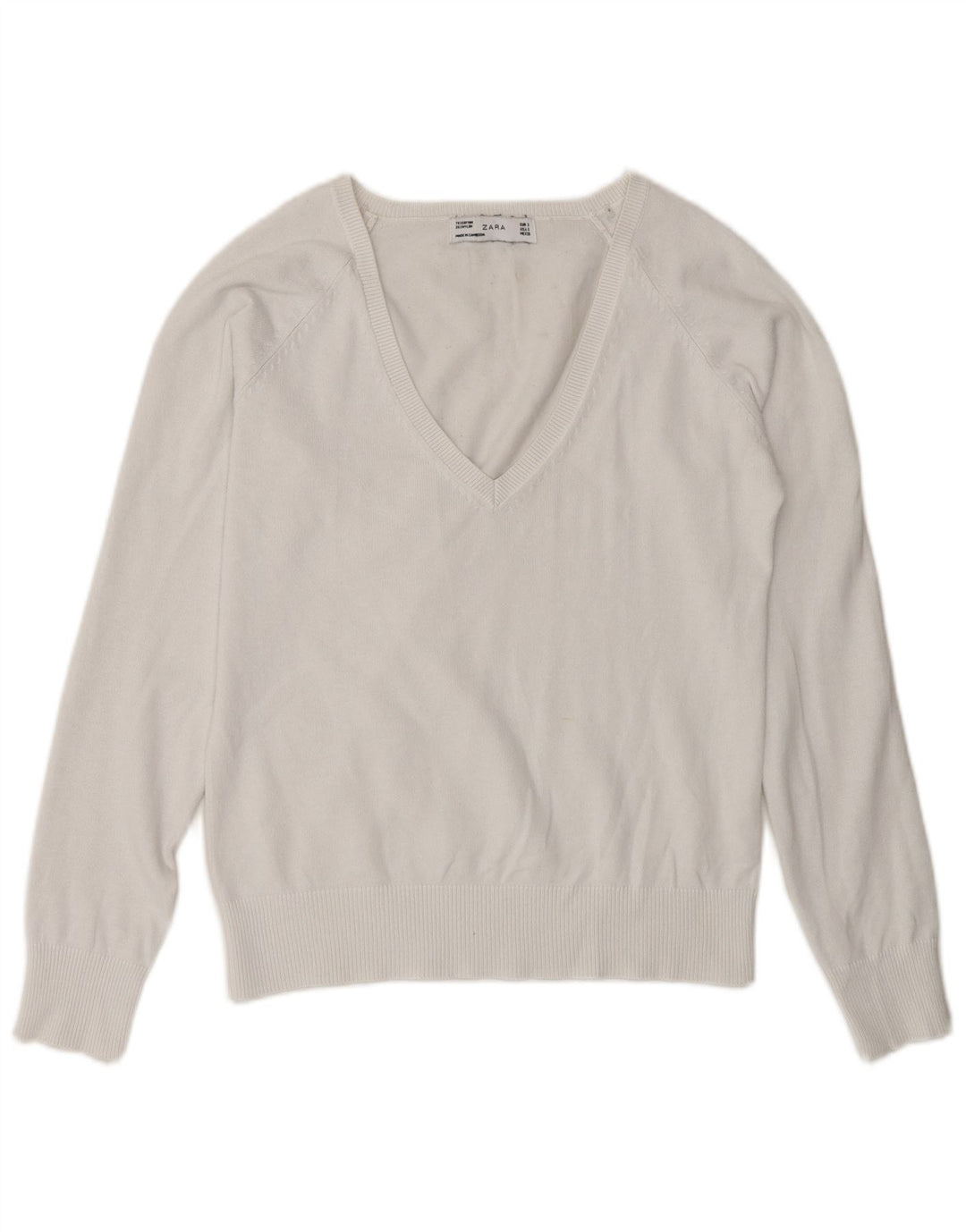 Sweter damski Zara z dekoltem w kształcie litery V, UK 10, mały, biały