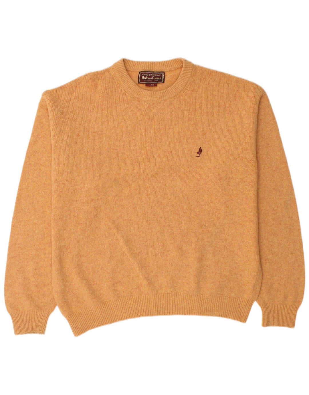 Marlboro Classics Męski sweter z okrągłym dekoltem, duży, pomarańczowy, wełniany