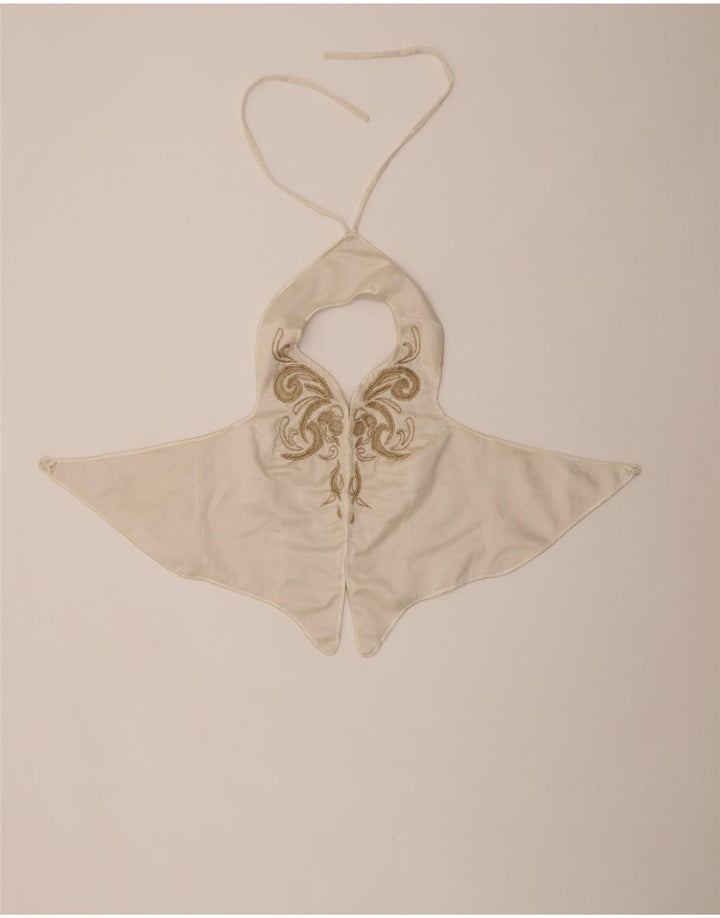 Damski top w stylu VINTAGE w abstrakcyjny wzór, krótki top UK 12, średni biały