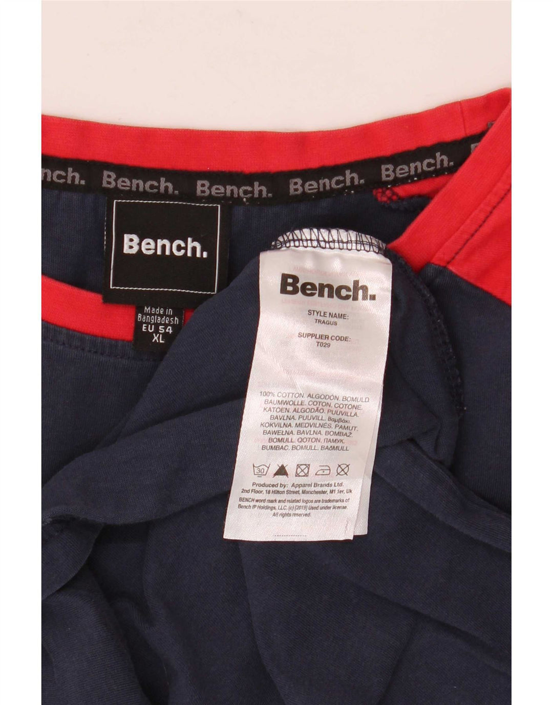 Męski graficzny top Bench z długim rękawem XL, granatowy, bawełniany w bloki kolorów