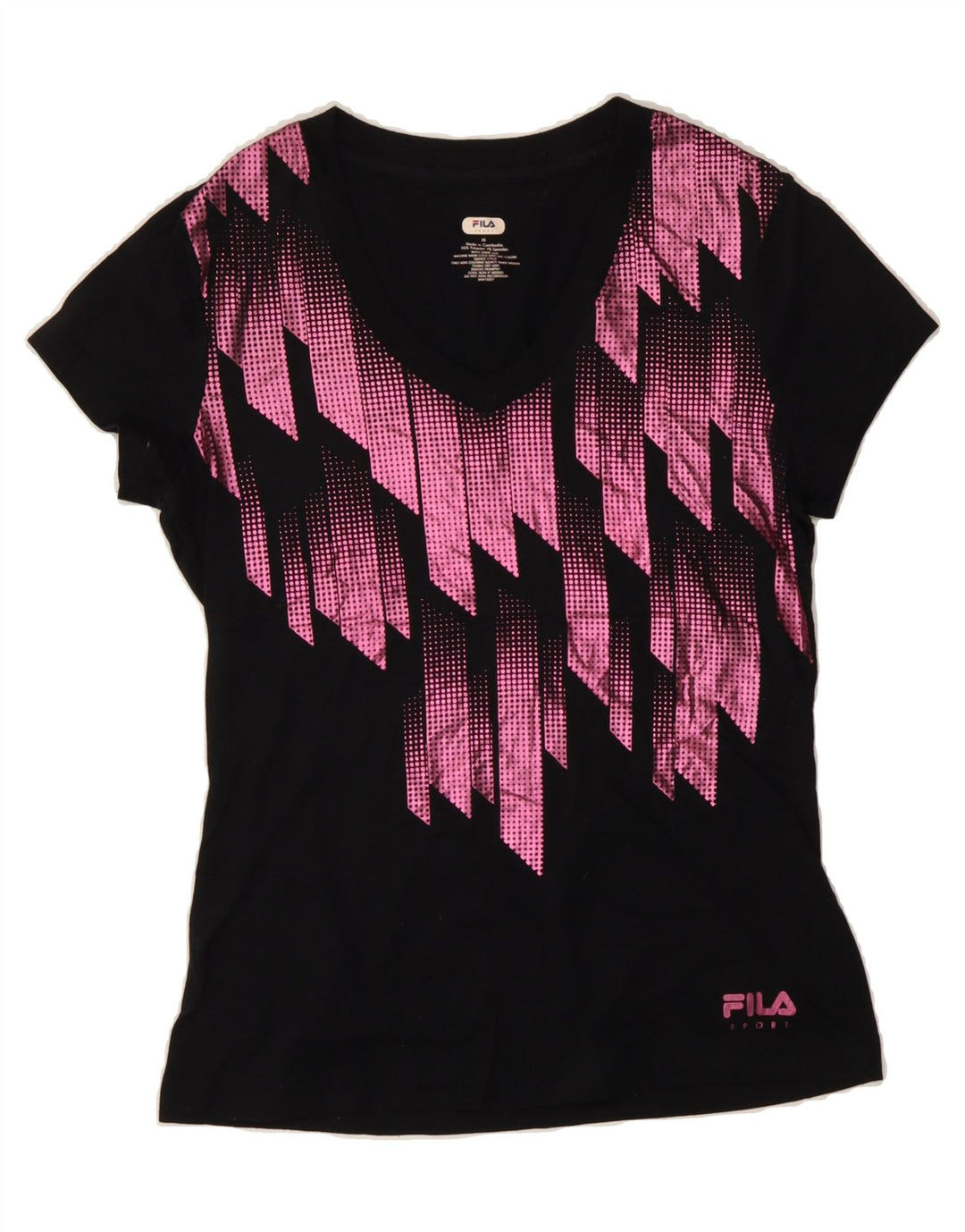 FILA Womens T-Shirt Top UK 12 Medium Black Colourblock Polyester Vintage Fila and Second-Hand Fila from Messina Hembry 