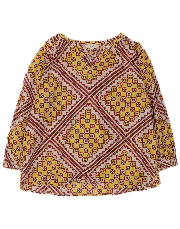 Marks & Spencer Damska bluzka z rękawem 3/4, UK 12, średni żółty geometryczny