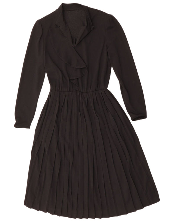 Vintage damska sukienka o linii A z długim rękawem UK 12, średnia czerń