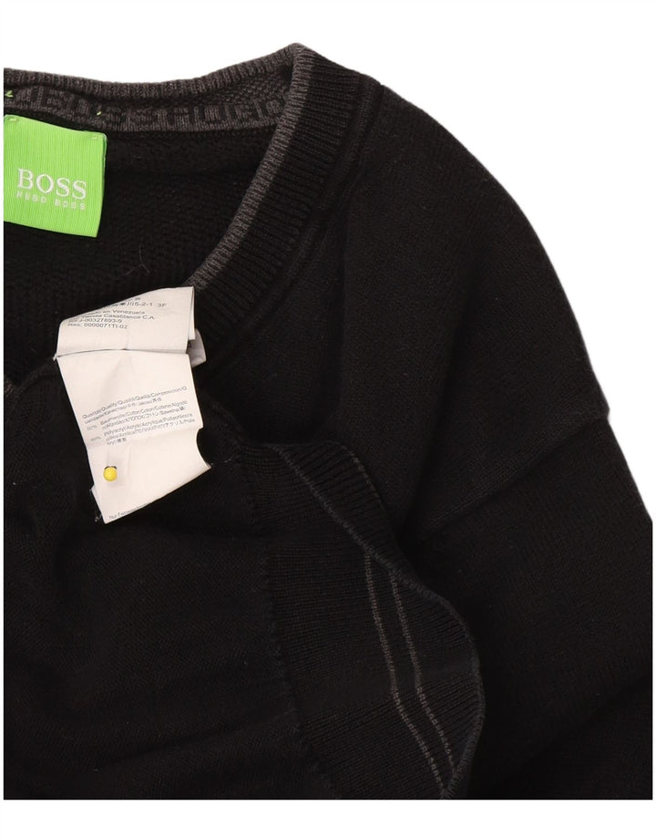 Męski sweter z dekoltem w serek Hugo Boss, mały, czarny, bawełniany