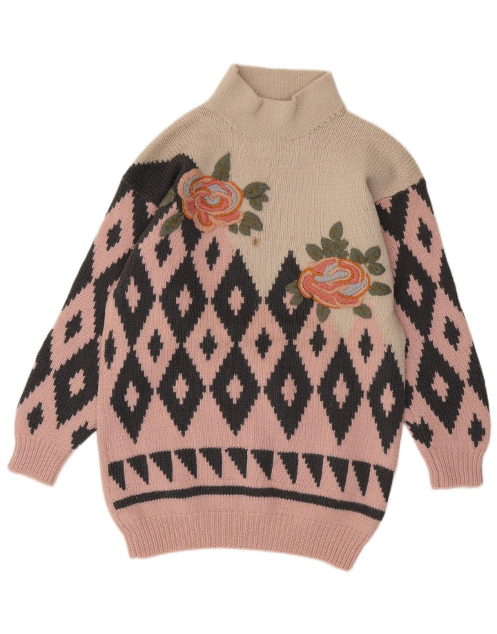 Damski sweter VINTAGE z golfem, UK 16, duży, różowy
