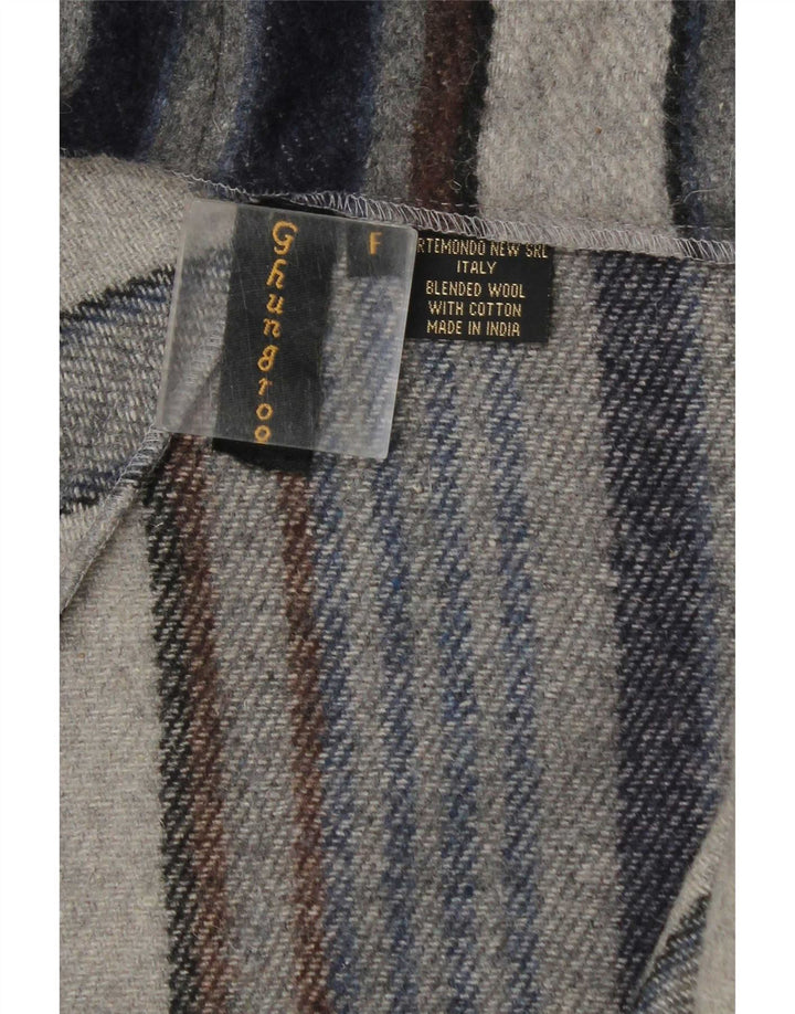 Vintage damski płaszcz otwarty UK 20 2XL granatowy wełniany w paski