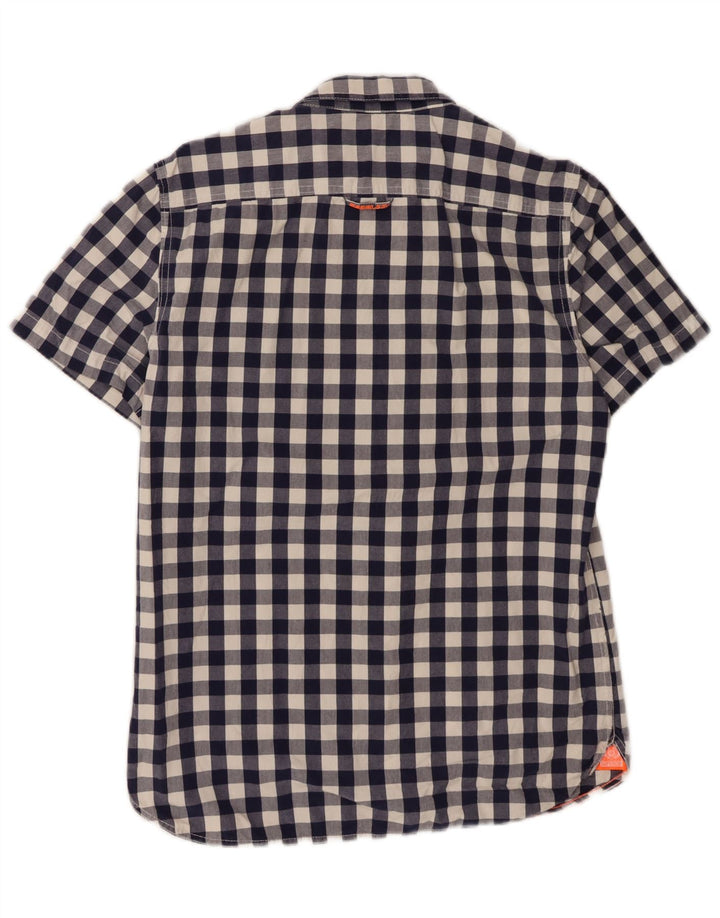 SUPERDRY Mens Short Sleeve Shirt XL Navy Blue Gingham Cotton