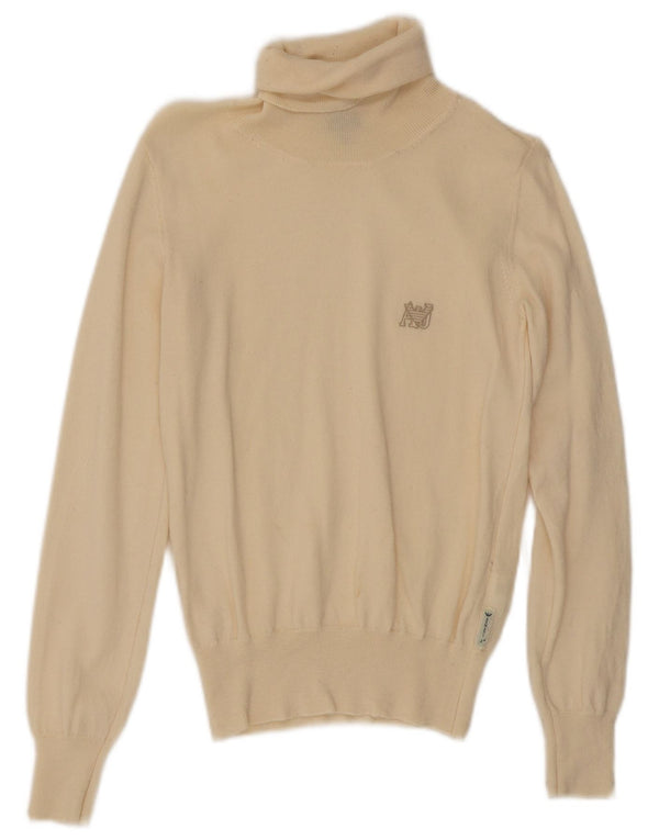 Damski sweter z wywijanym dekoltem Armani Jeans UK 12 Średni beżowy wełniany