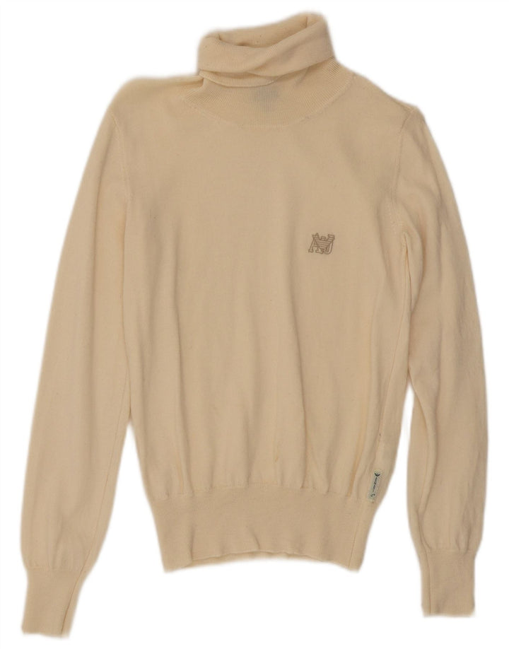 Damski sweter z wywijanym dekoltem Armani Jeans UK 12 Średni beżowy wełniany