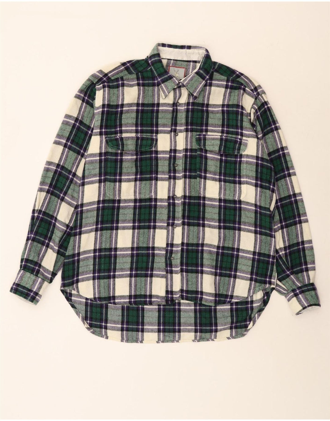 Męska koszula flanelowa Benetton XL, wełniana w zieloną kratkę