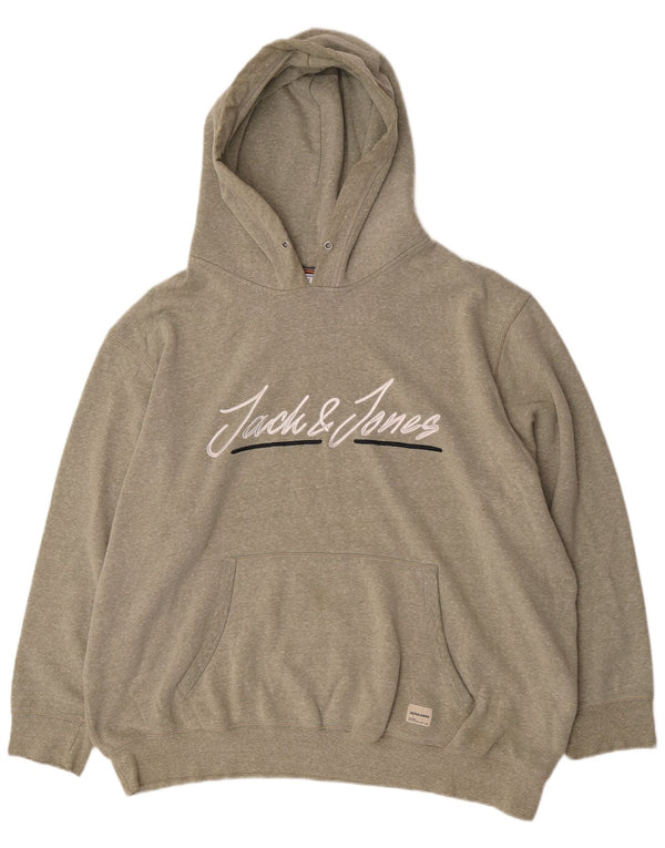 Męski sweter z kapturem Jack & Jones z grafiką i luźnym krojem, 2XL, bawełna w kolorze khaki z plamkami